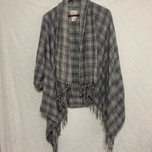 Billabong Grey Plaid Open-Front Poncho Sz Large 🌴